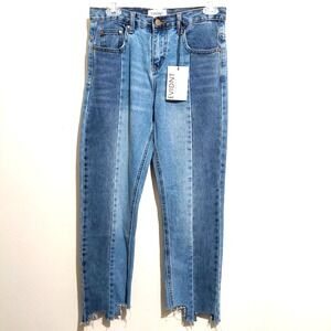 Evidnt Womens Size 25 Jeans Med Wash Raw Hem Cropped Mid Rise 5 Pockets NEW